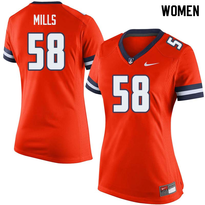 Women #58 Sean Mills Illinois Fighting Illini College Football Jerseys Sale-Orange